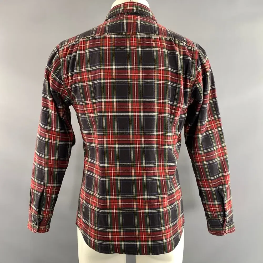 RELWEN Size M Red Blue multi Plaid Cotton Pointed Collar Long Sleeve Shirt